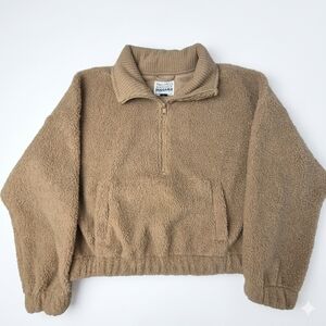 American Eagle Seriously Huggable Sherpa Quarter Zip Pullover - Tan Small